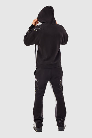 PAINT SMEAR FLARED JOGGER - BLACK